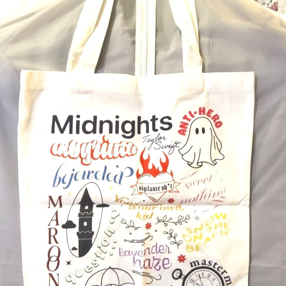 Taylor Swift Eras Tour Midnights Cotton Canvas Shoulder Bag Image both sides